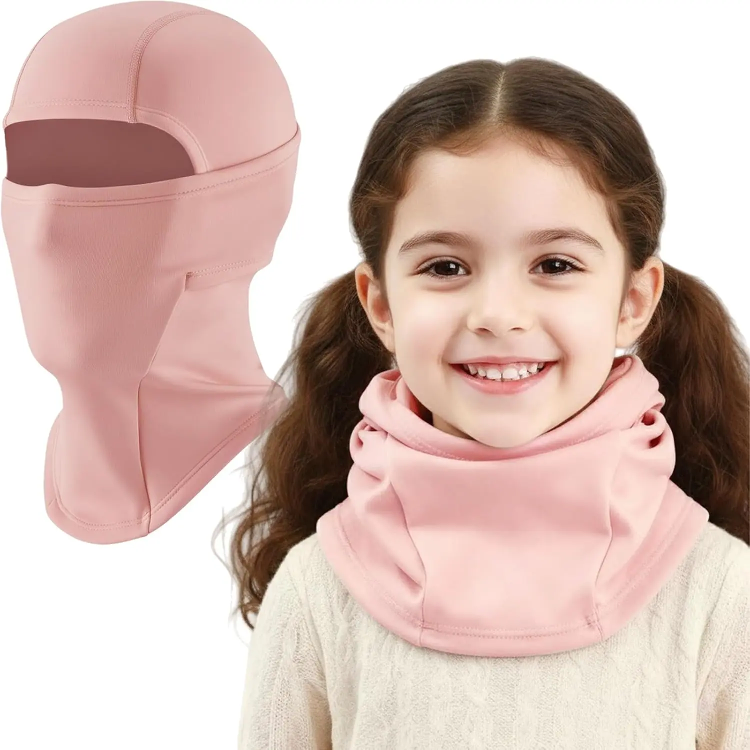 Children's Thermal Fleece Balaclava, 4-in-1 Thermal Ski Mask & Full Face Hood for Cold Weather Skiing, Stretchy Fit for Kids Ages 4-12, Thermal Wear, Perfect Stretchy Fit, Anti-Odour, Breathable, One-Size