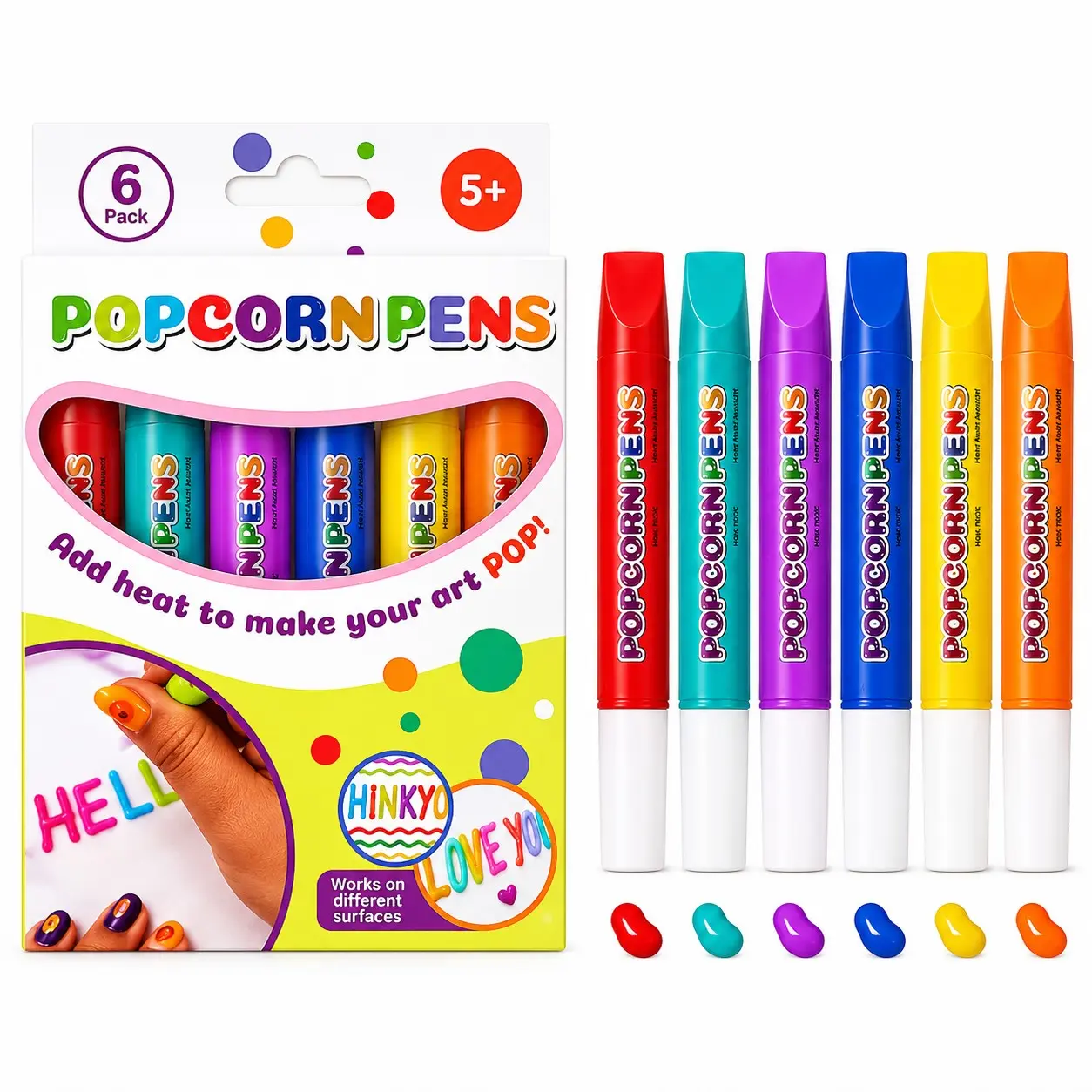Popcorn Pen, 3D Art Popcorn Pen, 6 Colors DIY Bubble Popcorn Painting, Ideal for Birthday Cards and Kids Crafts, Creative Craft Supplies