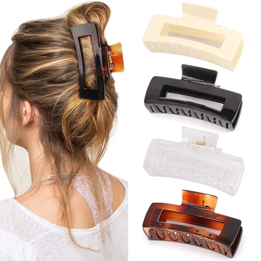 4.1 Inche Large Hair Claw/Clips for Thick Hair, Acrylic, Banana Claw, Non-slip, Rectangular Jaw Big Gifts for Women, Girls - 4 PCS