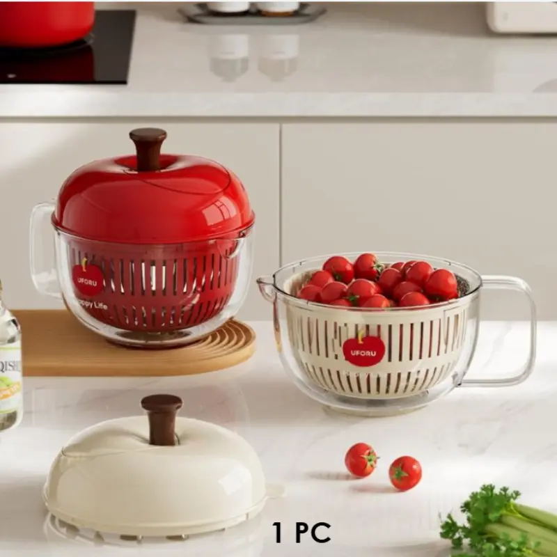 1 Pack Double Layer Vegetable Colander, Fruit and Vegetable Dehydrator with Lid, Fruit Washing Basket, Centrifugal Salad Spinner for Home Kitchen, Colander and Storage Basket for Washing and Drying, Strainers and Colanders