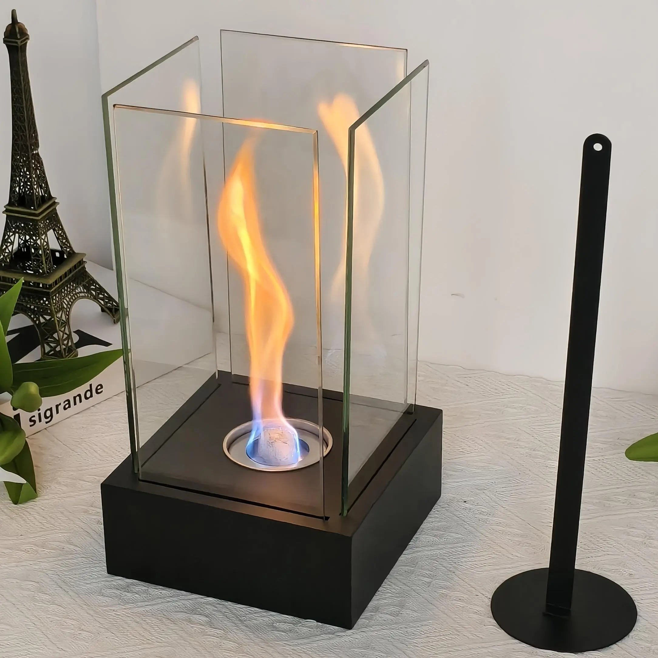 Square Glass Fire Pit, Desktop Alcohol Fireplace, Tabletop Fire Pit, Indoor & Outdoor Camping Party Atmosphere Heater, Home Decor Supplies