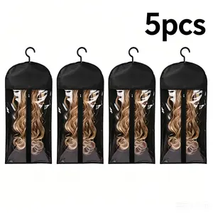 Wig Storage Bag with Hook, 4 Counts Dustproof Zipper Wig & Hair Extension Hanger, Heatless Styling Tools for Salon & Home Use, Dust Cover # GLOBAL PICKS
