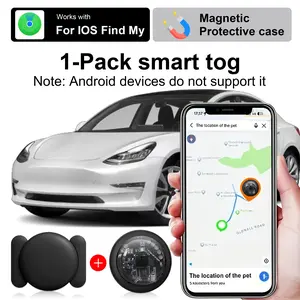 Single-unit compact vehicle tracker, anti-theft device, comes with a magnetic protective case, works worldwide, no monthly fees, replaceable battery, compatible only with iOS Find My, for cars, motorcycles, bicycles, and delivery vehicles