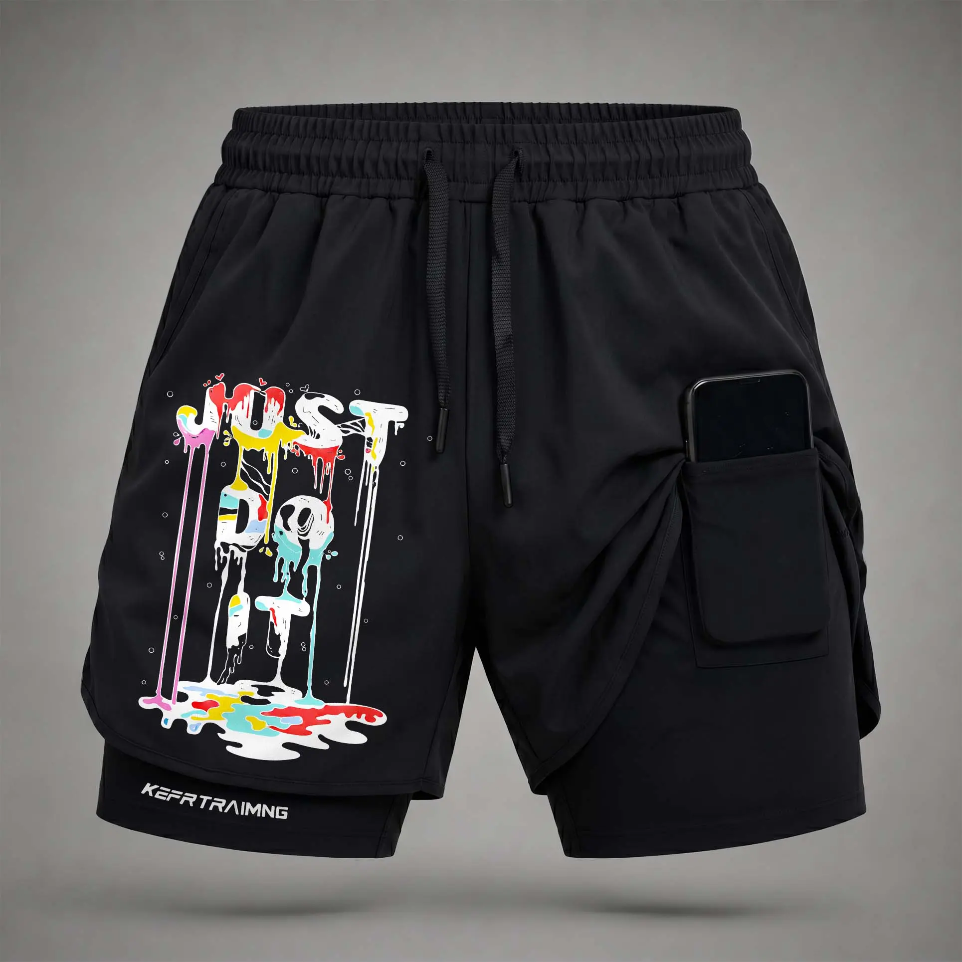 Men’s Funny Letter Graphic Print 2-in-1 Athletic Shorts, Built-in Compression Liner, Secure Inner Phone Pocket, Elastic Drawstring Waist, Quick-Dry Gym Running Training Shorts for Summer Daily Wear