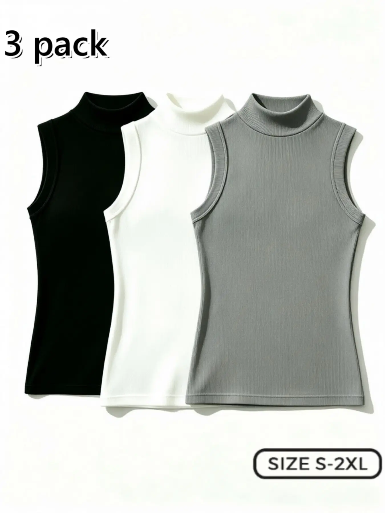 3-Pack Women's Sleeveless High Neck Slim Fit Basic Vest, Sweat-Wicking Breathable Casual T-Shirt, Ideal for Summer Sports and Outing