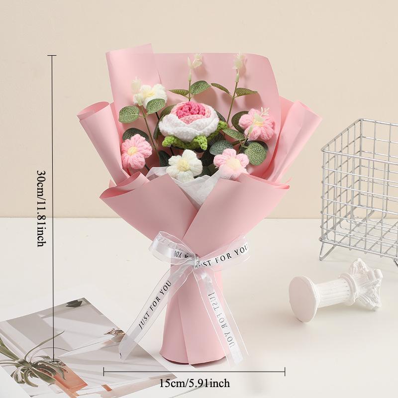 Handmade Crochet Flower Bouquet, Artificial Floral Decor, Knitted Yarn Flowers for Birthday Gift, Artificial Floral Decor for Home & Party, Durable Materials Fake Flower Bouquet Decoration