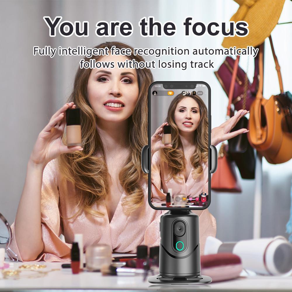 Automatic Face Tracking Camera, 360° Rotating Face Body Cellphone Camera Stand, Intelligent Shooting Phone Tracking Stand for Live Streaming, Video Recording, Selfie, Accessories
