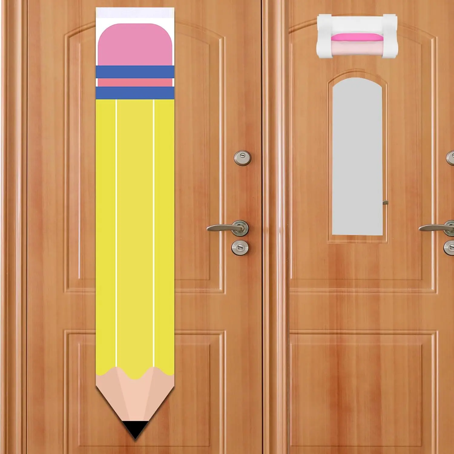 2 count Yellow Pencil Shape Blackout Curtains for Classroom Door Window, Office, Porch, Room Cover Shade