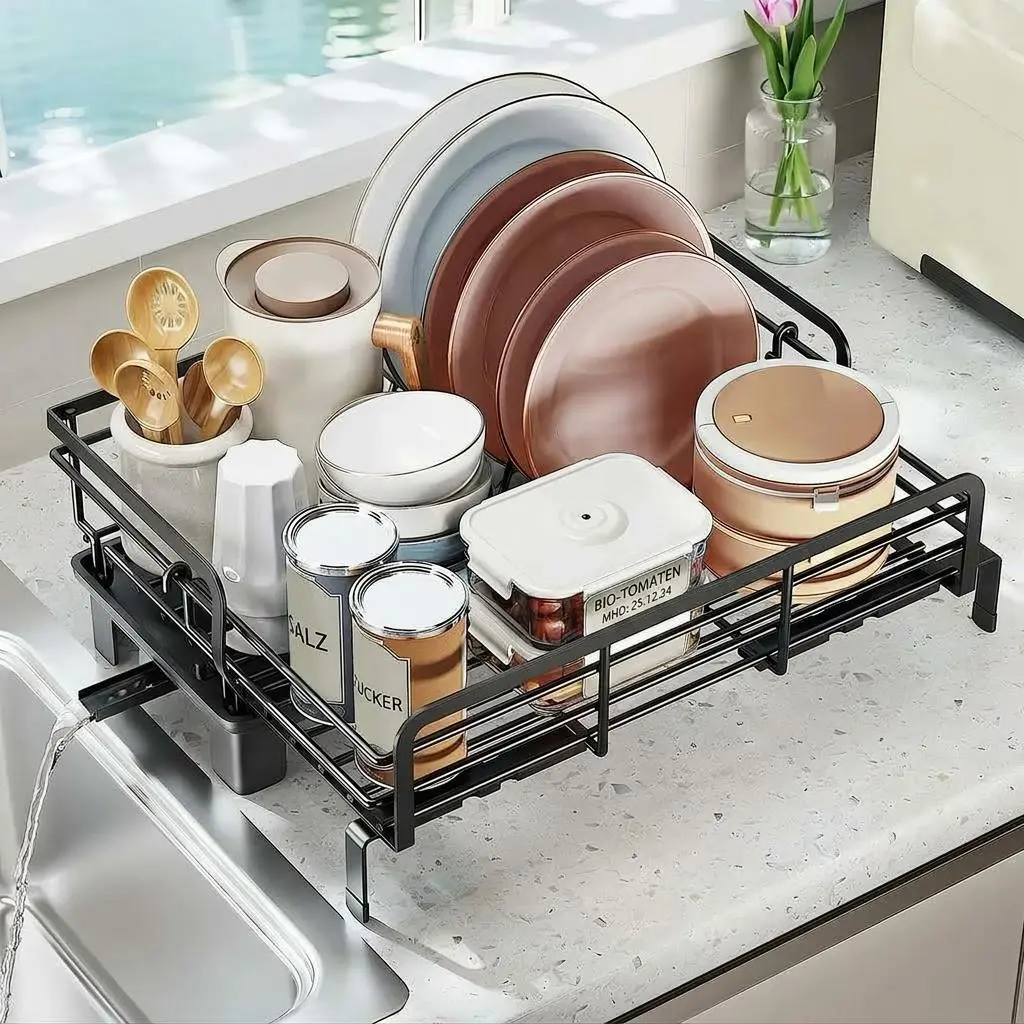 Expandable Dish Drying Rack for Kitchen Counter, Multi-Functional Adjustable Dish Dryer Drainer, Large Extendable Dish Rack Perfect for Apartments, RVs and Small Spaces,12" d x 19.7" w x 6.2" h