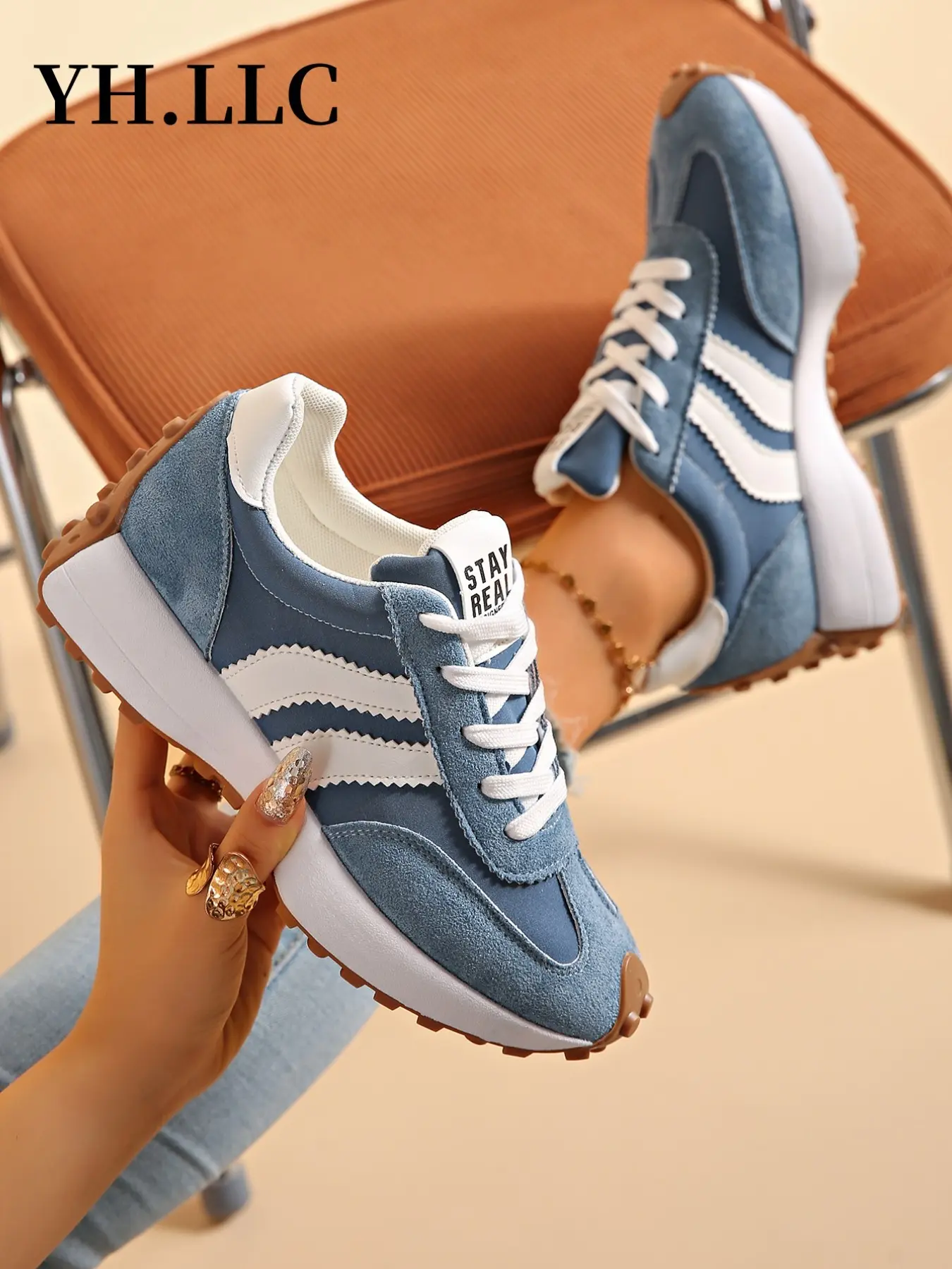 Women's Casual Sport Shoes, Spring Fall Elegant Fashion, Round Toe Low Top, Lace-Up Thick Sole, Breathable Outdoor Colorblock Running Shoes