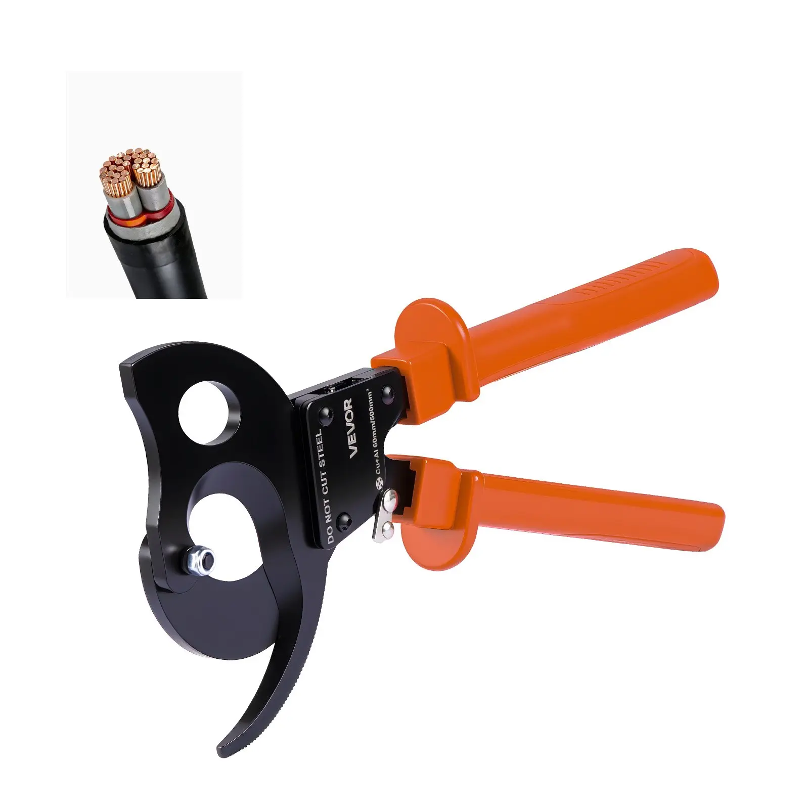 VEVOR Ratcheting Cable Cutter, Spring Steel Blades with PVC-Coated Handles, Quick-Release Button, Heavy Duty Ratchet Cable Wire Cutter for Cutting Copper Aluminum Cables Up to 1000 MCM/ 500 mm