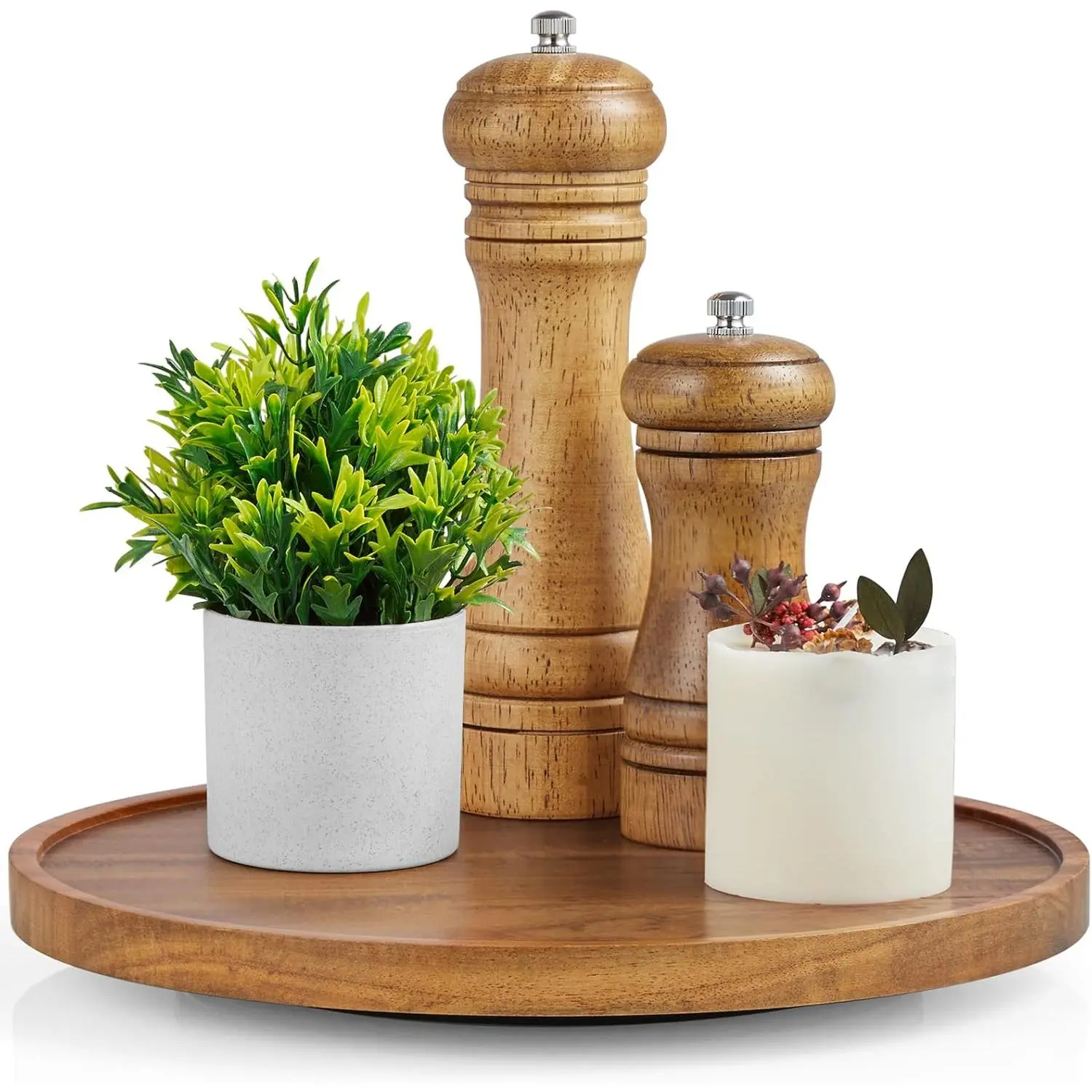 10" Acacia  Lazy Susan Turntable Organizer for Cabinet, Round Serving Tray Decorative Tray  Centerpiece Candle Holder Tray,  Tray for Kitchen Countertop Coffee Table Decor