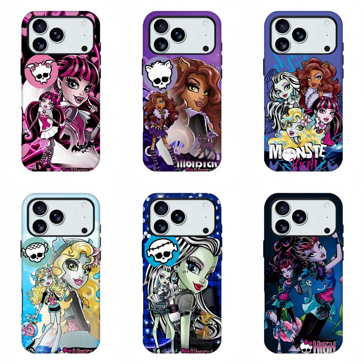 Monster High Cartoon Collage Cellphone Case, Protection Design Casing with Resistance, Edgy Nostalgic Trendy Shell, Cute Accessories for iPhone 11-17 Pro Max & Samsung S21-S26, Wireless-Friendly Gift for Her/Him