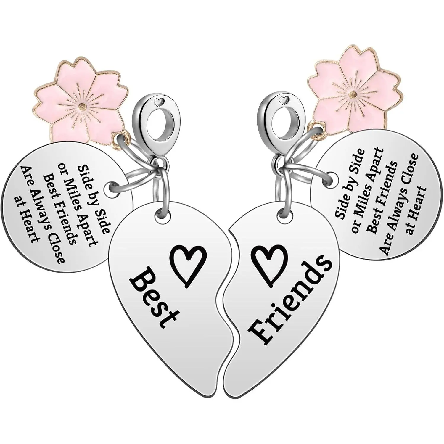 Friendship Charms for Bracelet Necklace   Matching Heart Dangle Charm Christmas Birthday Valentine's Day Graduation Long Distance Gifts for BFF Bestie    (2PCS)