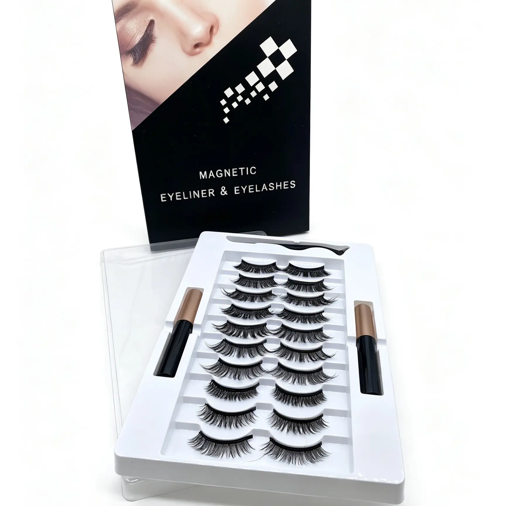 MIX2 10 Pairs Magnetic Eyelashes & Eyeliner Kit, Makeup, Glue-Free Magnetic Lashes, Natural Dense Curly False Eyelashes with Tweezers for Easy Application