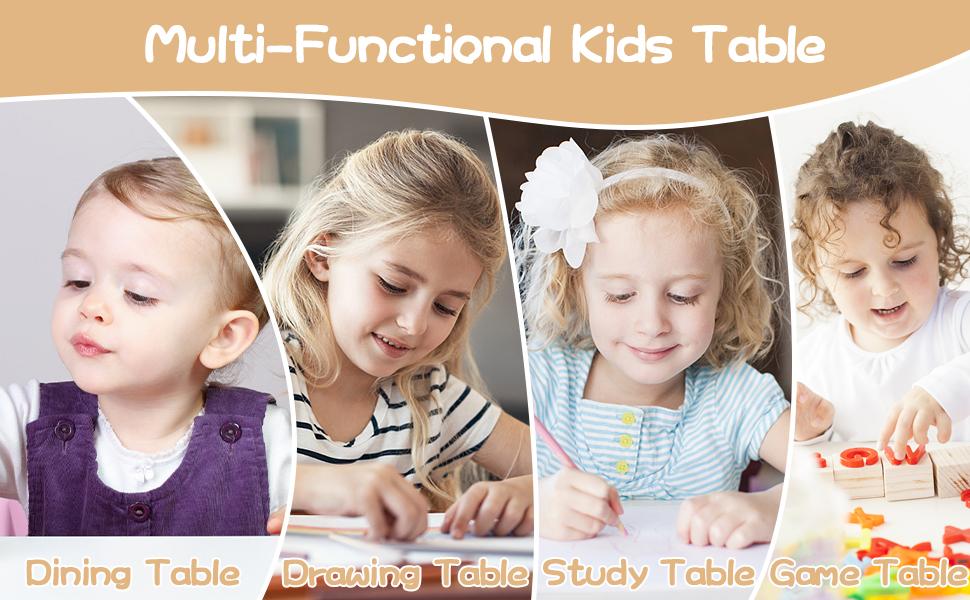 Garvee Adjustable Toddler Table and 2 Chairs Set with Graffiti Desktop, Non-Slip Design, Suitable for Home, Daycare, Preschool, Nursery, Ideal for Ages 2-8, Available in Beige and Blue