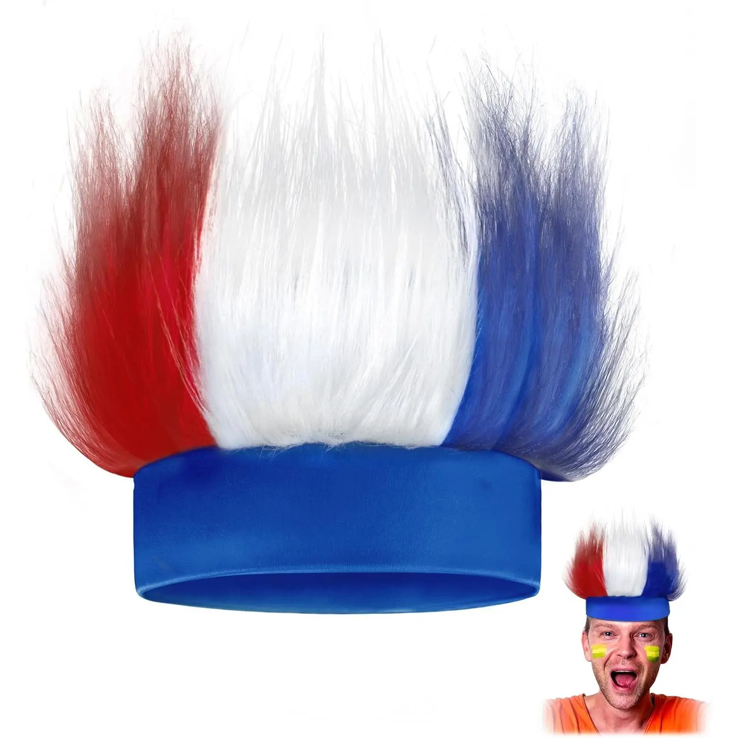 Patriotic Hairy Headband – Red, White & Blue Troll Wig Hat & Costume Accessory,  Headdress & Sweatband for 4th of July, Memorial Day,  Events, Parties, , and Halloween
