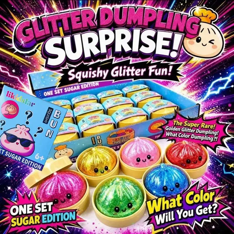 Glitter Dumpling Squishy, Ultra Rare Gold Glitter Hidden Edition, Soft TPR Dough Ball with Steamer, Sensory Stress Relief Toy, Soft Squishy Fidget, Soft Sensory Squishies, Sparkly Squishies