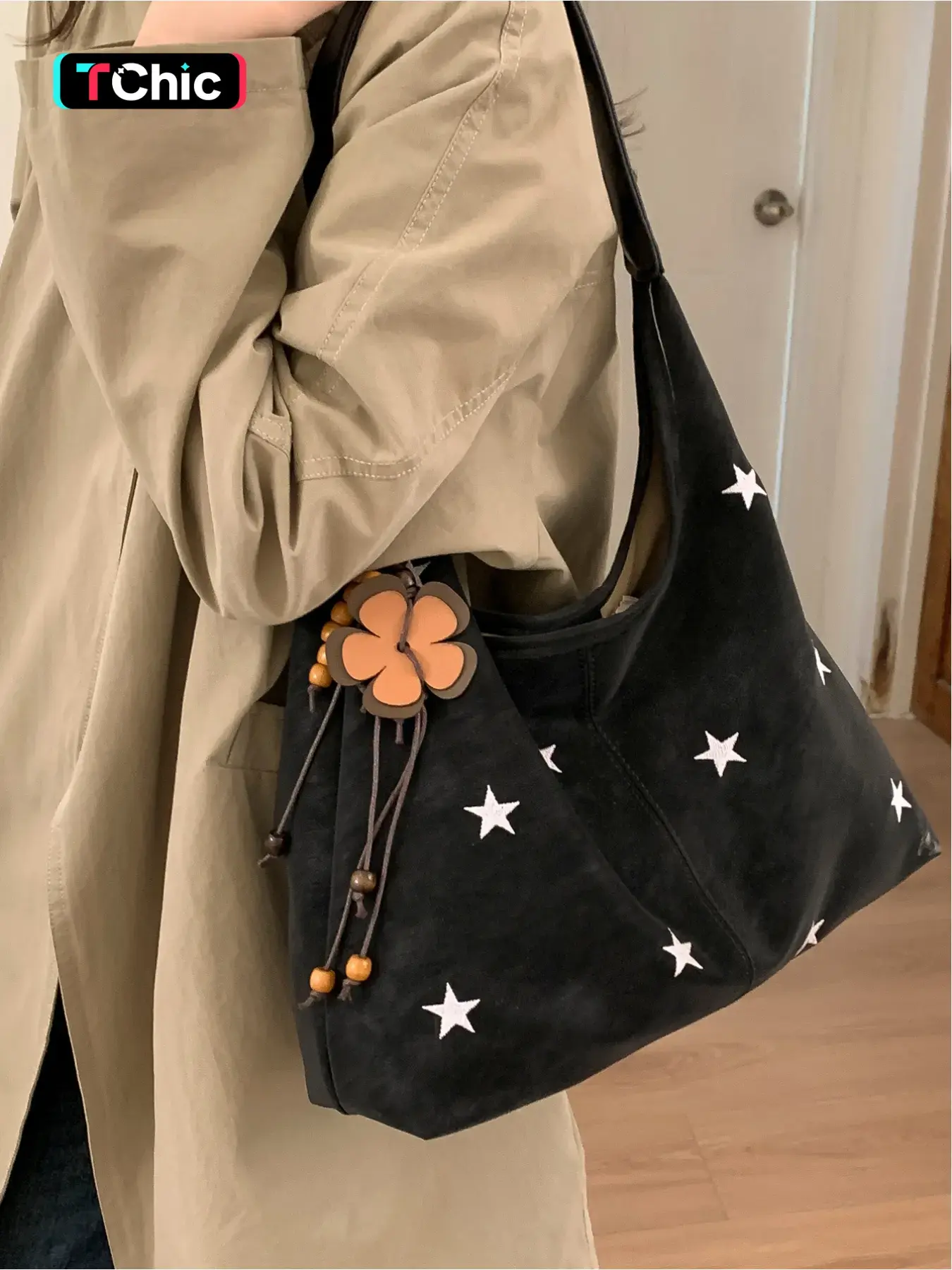 Large capacity star embroidered Y2K, commuter underarm bag, Fashionable casual bag, Fashion Patterned Bag, Embellished Shoulder Bag, Casual Shoulder Bag, magnetic closure, includes a charm, suitable for dates, shopping, work, commuting, women's daily use