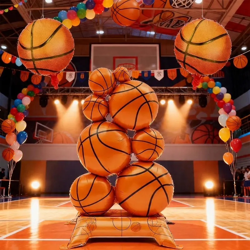 3pcs Extra Large Standing Basketball Balloons, Sports Theme Balloon Set, Easy to Inflate, Reusable, Party Decor, Birthday Decorations, Photography Props