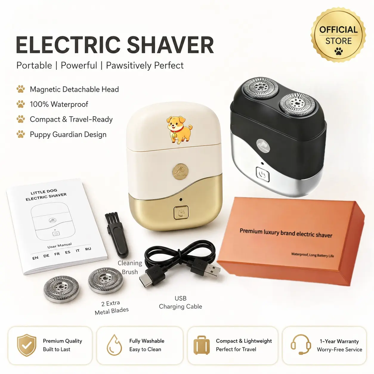 Vettis Paolo Men's Electric Shaver, USB Rechargeable, Waterproof, Magnetic Blade, Compact Design, Portable, Ideal Gift for Men