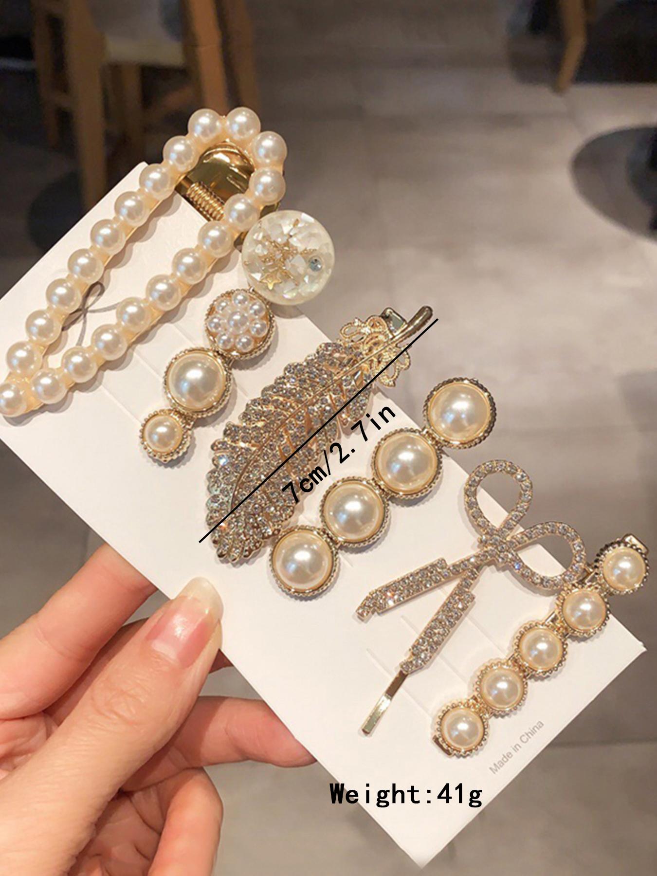 Faux Pearl and Feather Hair Clips Set for Women and Girls, Cute Bear Flower Scissors Design, Side Bang Fixed Hair Clips, Elegant and Fashionable Versatile Hair Accessories for Daily