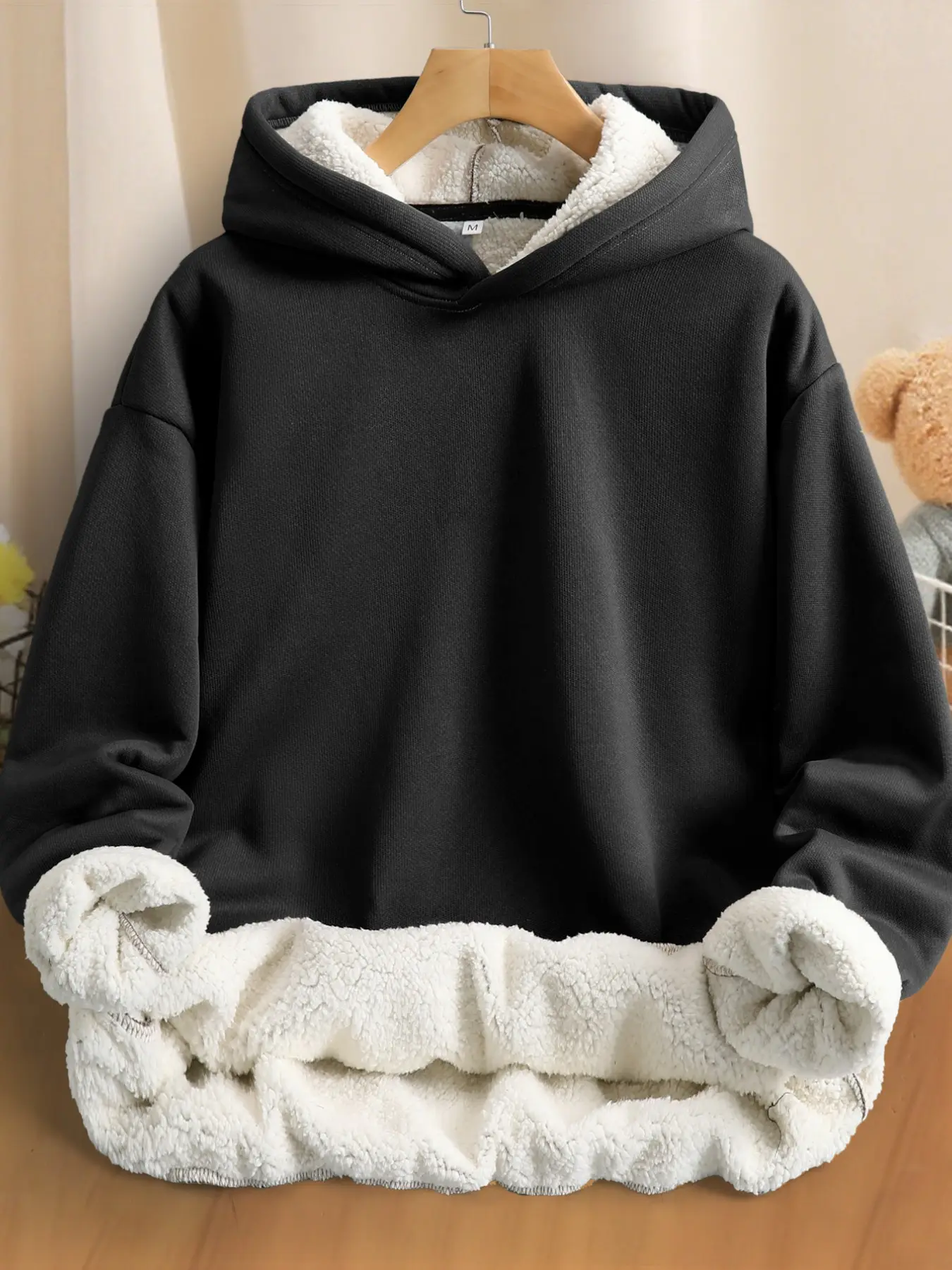 Men Long Sleeve Sherpa Fleece Lined Pullover Hoodie Light Grey Heather Solid Color Soft Plush Sherpa Interior Thermal Warm Hooded Neck Oversized Loose Fit Vintage Casual Streetwear Daily Winter Thickened Comfortable All Match Outerwear Sweatshirt