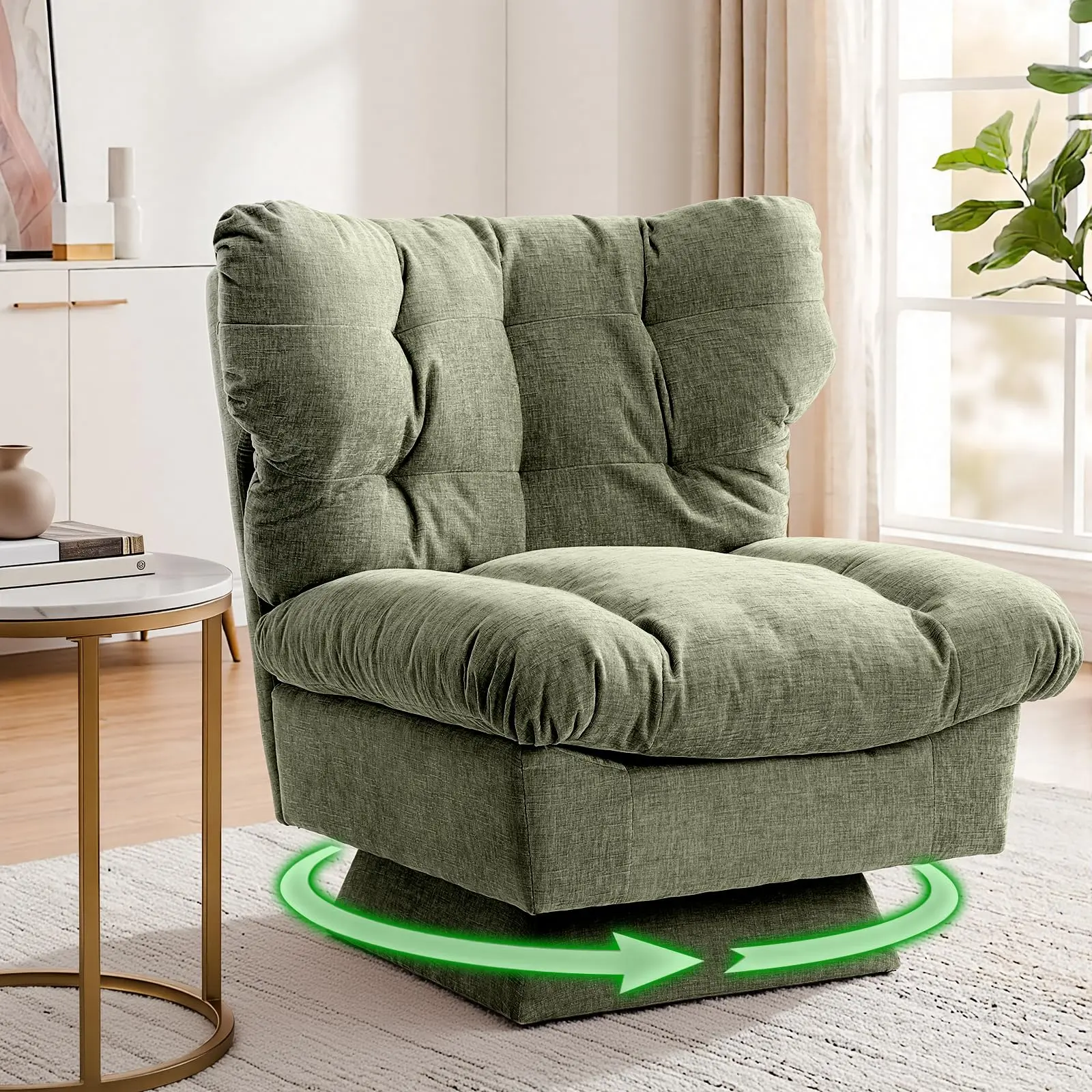 Modern Swivel Accent Chair - Chenille Upholstered Lounge Armchair with Oversized  Seat, Thick Cushion, 360° Rotating Ergonomic Base