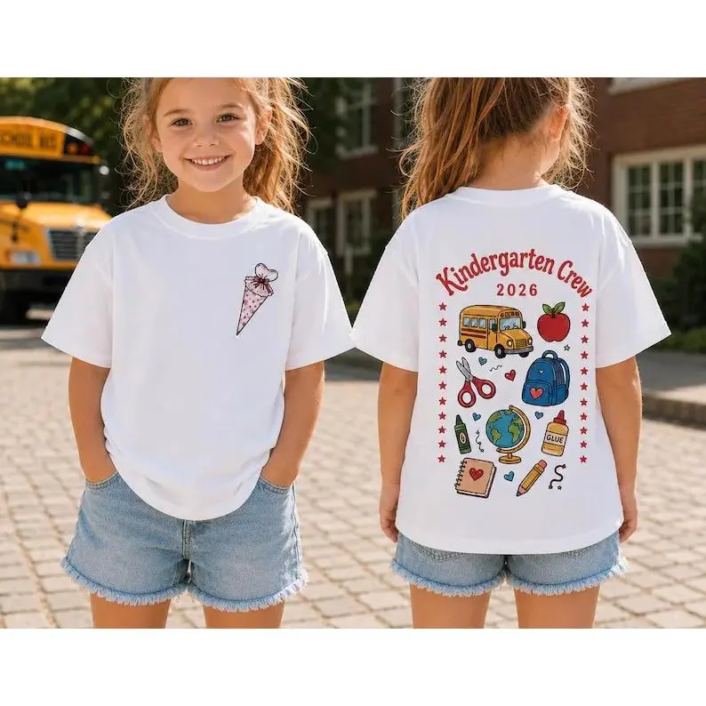 School Crew T-shirt, Back To School Tee, First Day Outfit, Cute School Doodle, Youth School