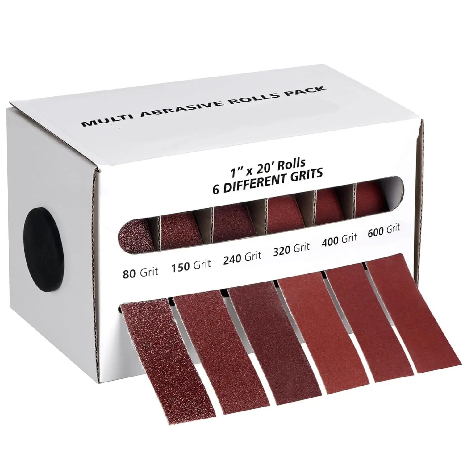 High Durability Wet-Dry Sandpaper Roll Set with Anti-Clog Coating & Tear-Off Dispenser, 6 Grits (80/150/240/320/400/600), 1in x 20ft Abrasive Roll for Industrial Rust Removal, Metal, Automotive Use, Woodworking