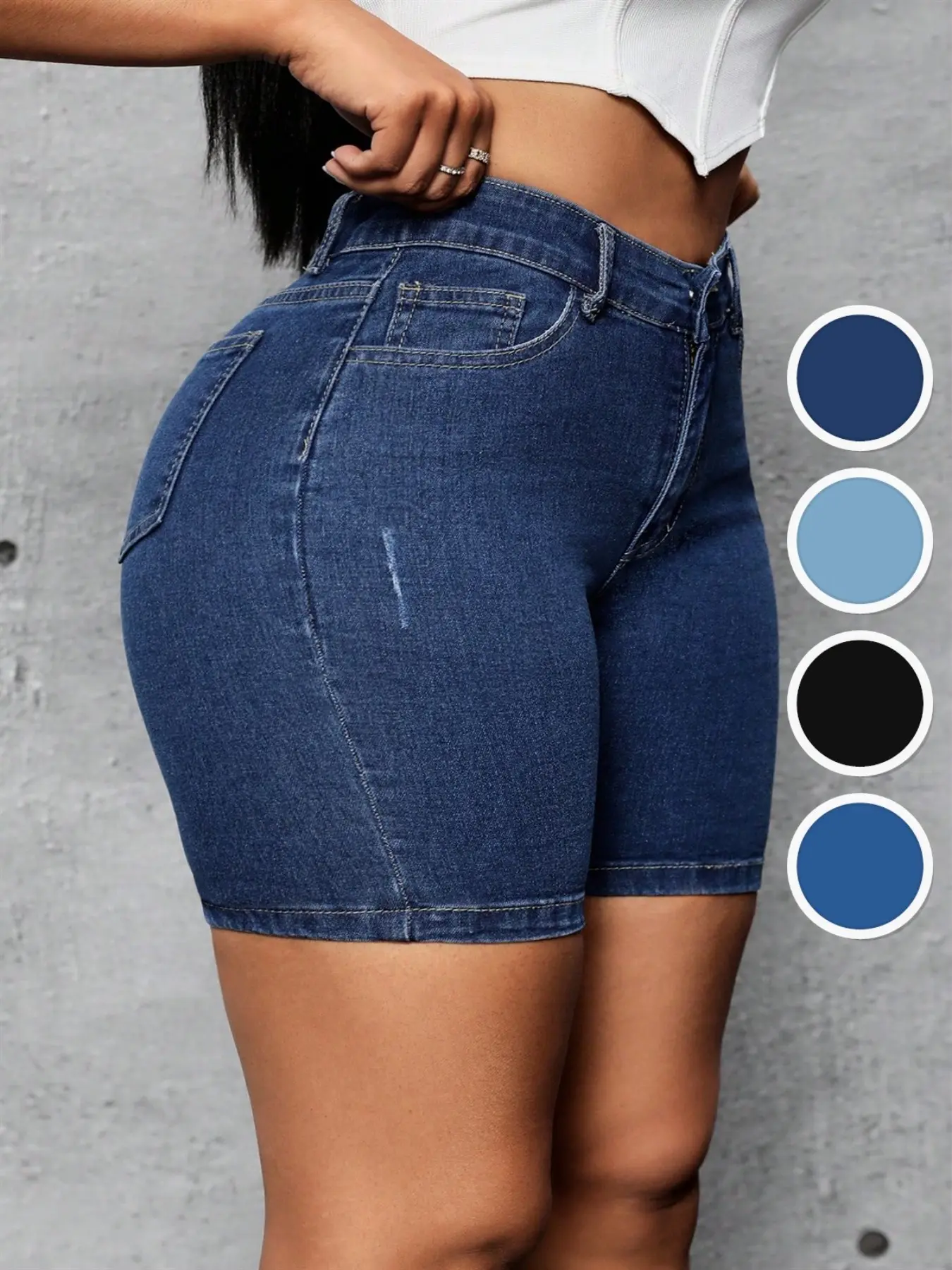 Plus Size High Waist Denim Shorts, Stretchy Butt-Lifting & Tummy Control Jorts, Casual Streetwear Bottoms for All Seasons