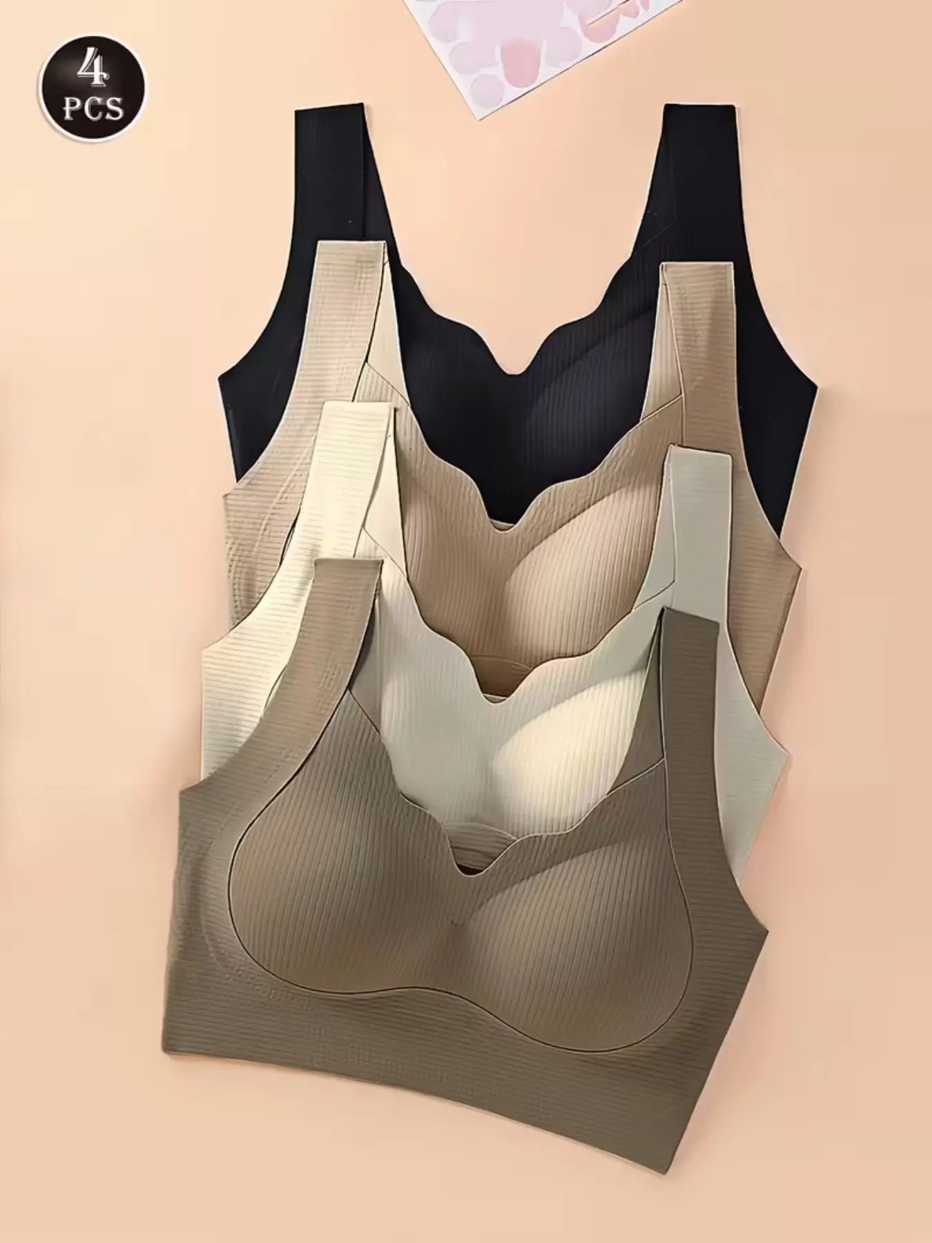 1/4 Pack Seamless Push-Up Bra, Straps, Full Coverage, Slim-Fitting, Buckleless, Medium, All Seasons, Comfortable & Stylish, Ideal for Daily Wear