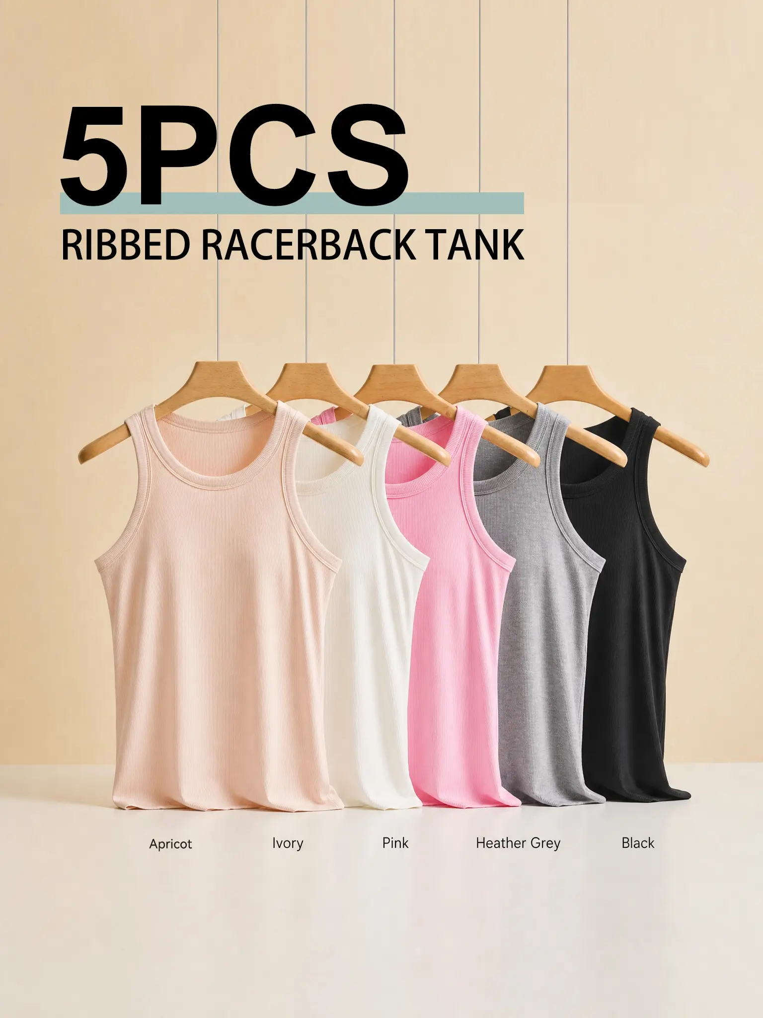 5PCS Ribbed Tank Tops Solid Color Women’s Tanks Summer Essential Basic Layering Tops Casual Womenswear