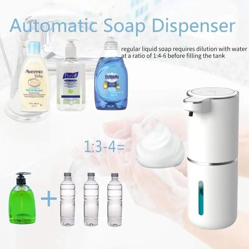 Automatic liquid soap dispenser, 45° upward nozzle, 350ml capacity, infrared sensor, contactless safety design, USB charging, low noise, suitable for bathrooms, kitchen accessories, essential cleaning supplies for dishwashing detergents