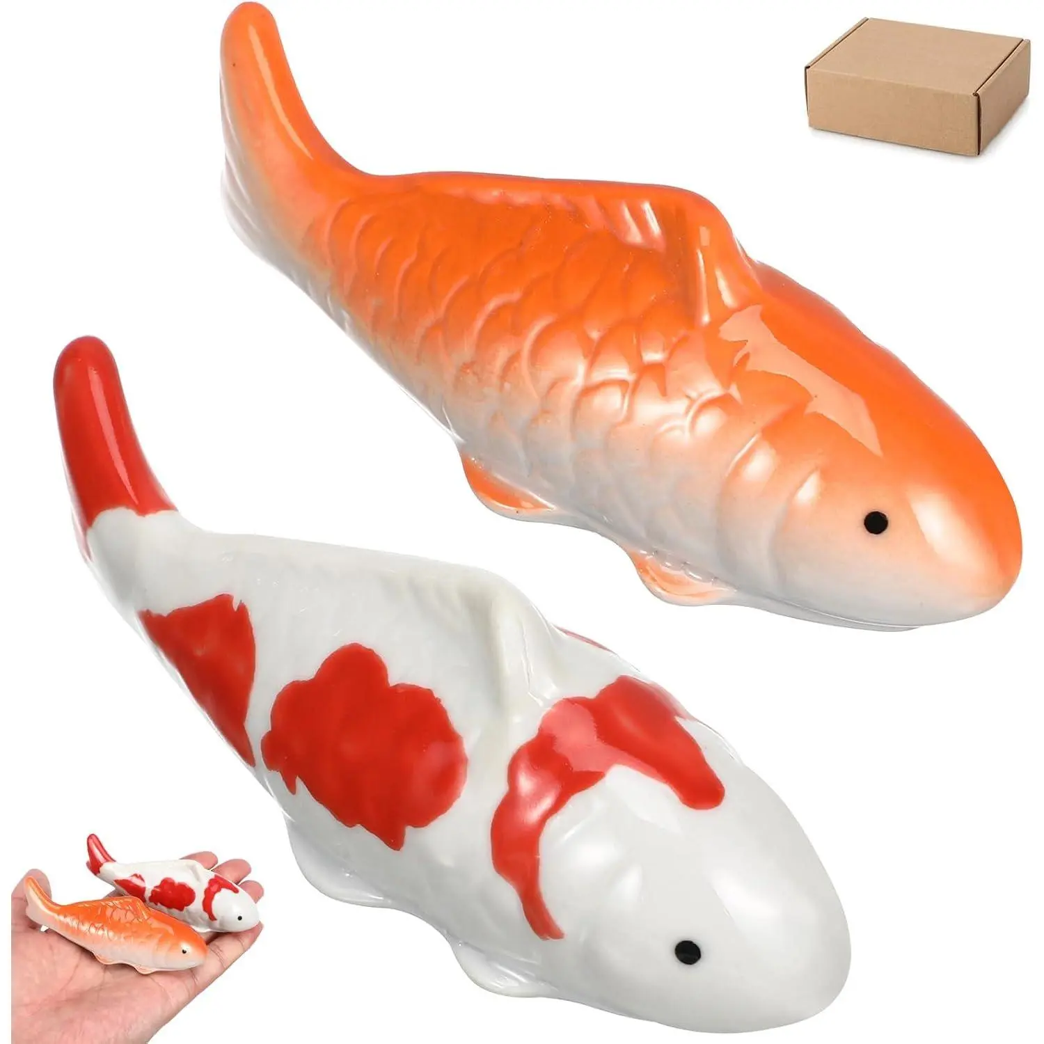 2-Count Ceramic Koi-Shaped Fish Ornament, Floating Decor for Outdoor Garden Ponds, Fountains