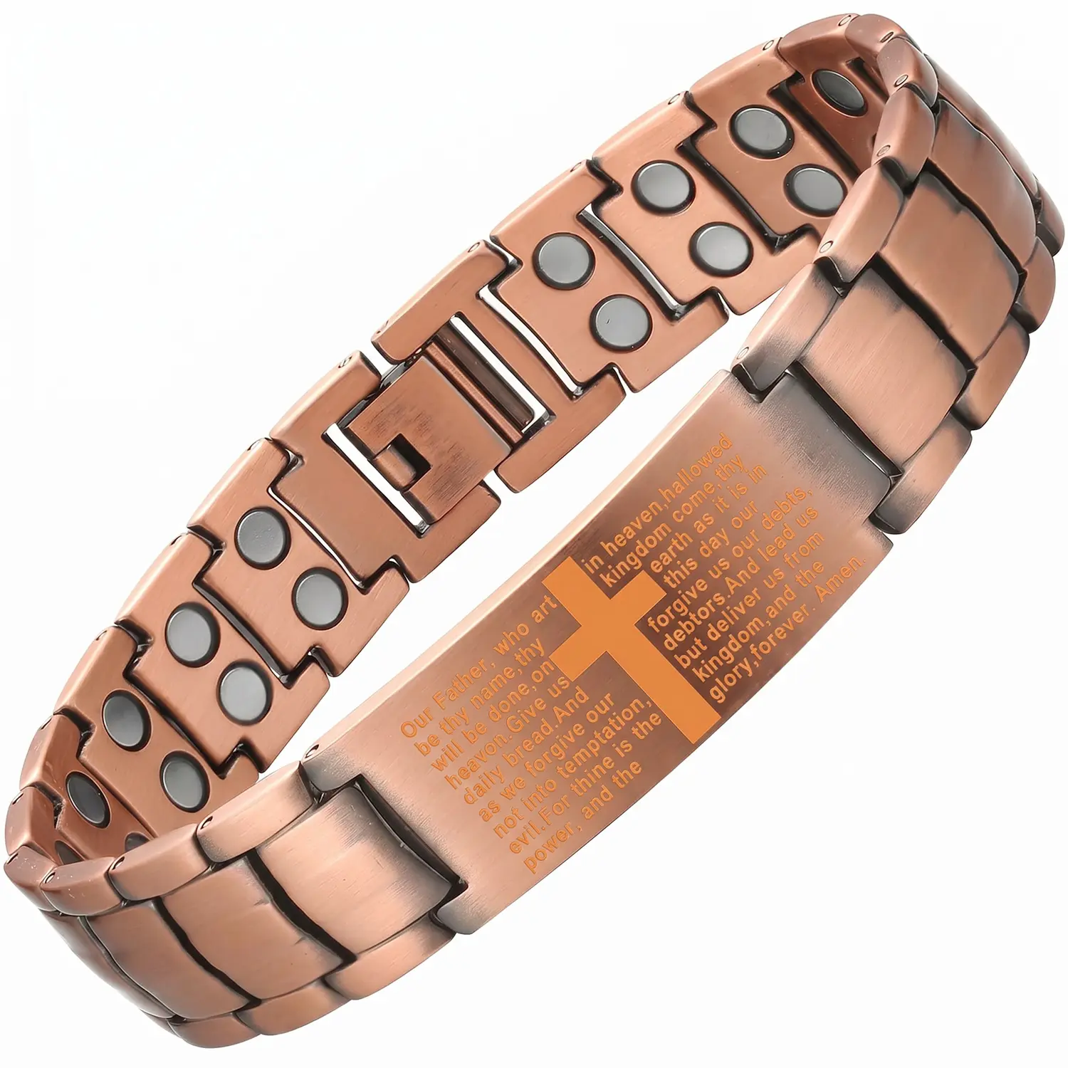 Copper Magnetic Therapy Bracelet for Men & Women, 3X Ultra Strength Magnetic Bracelets, Copper with 3500 Gauss Neodymium Magnets, Eliminate Static Electricity, Magnetic Field Therapy Jewelry Copper Cross Bracelet for Men - Ultra Strength Magnetic Copper