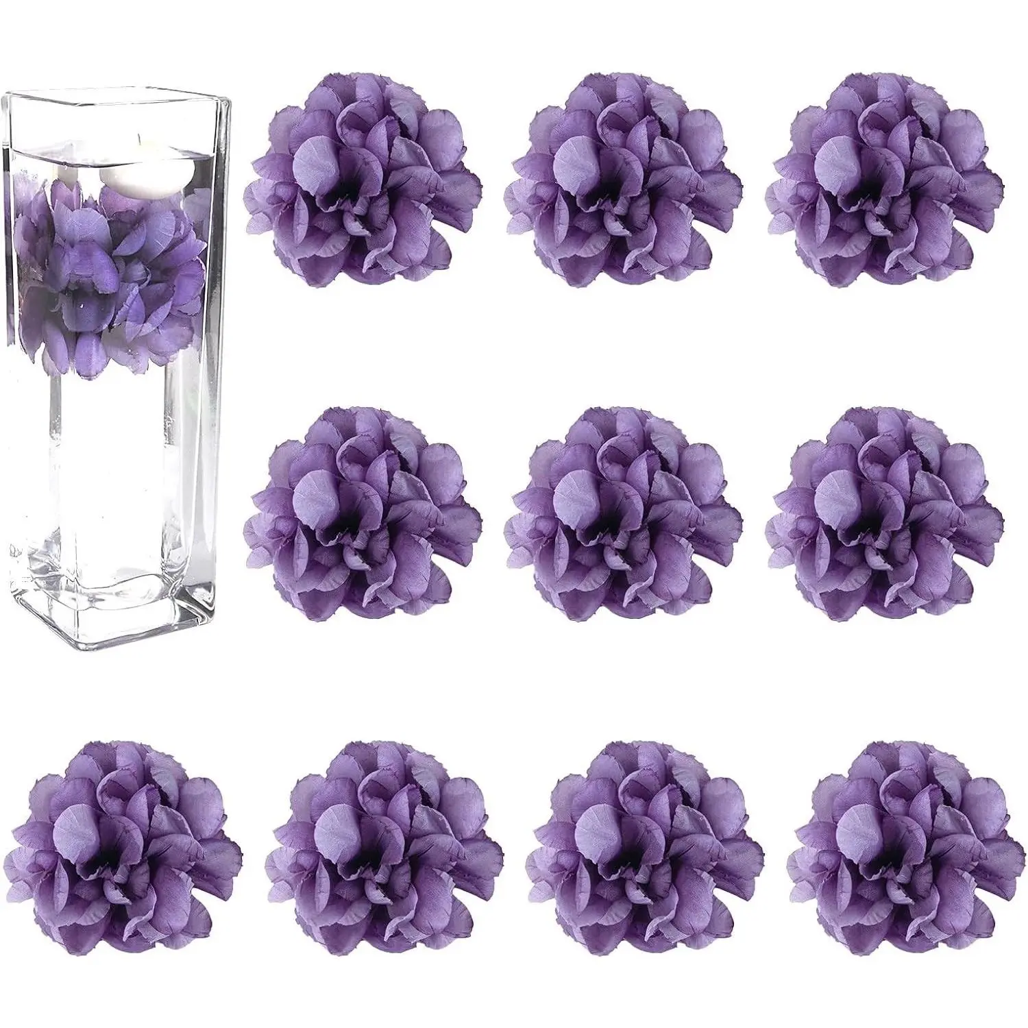 Floating Flowers for Floating Candle Centerpieces, 12pcs Purple Artificial Flower Head for Wedding Centerpieces - Purple