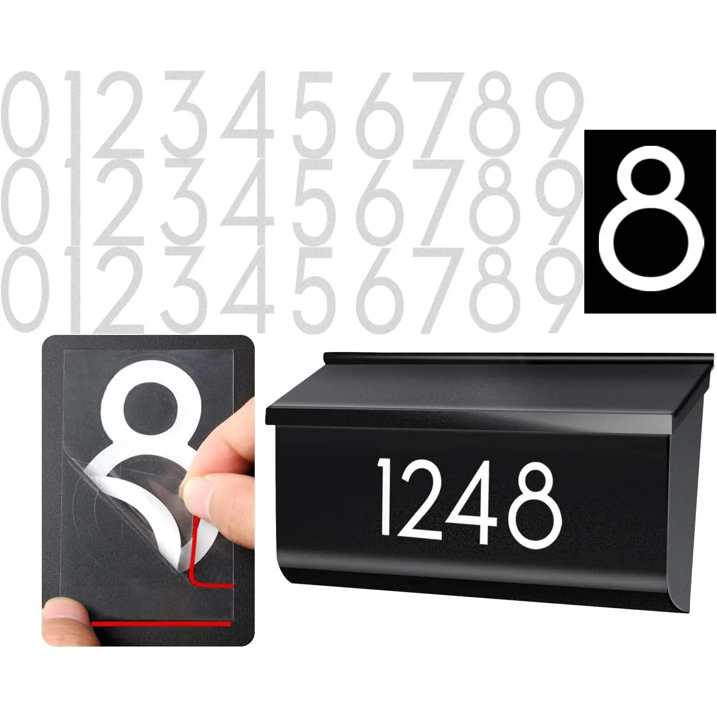 2 Inch 30 Pcs Reflective Mailbox Numbers Stickers for Outside, Easy Installation with Prolonged Backing and Pre-cut, Self Adhesive White Vinyl Address Numbers for House, Mailbox, Window, Trash BinsGift
