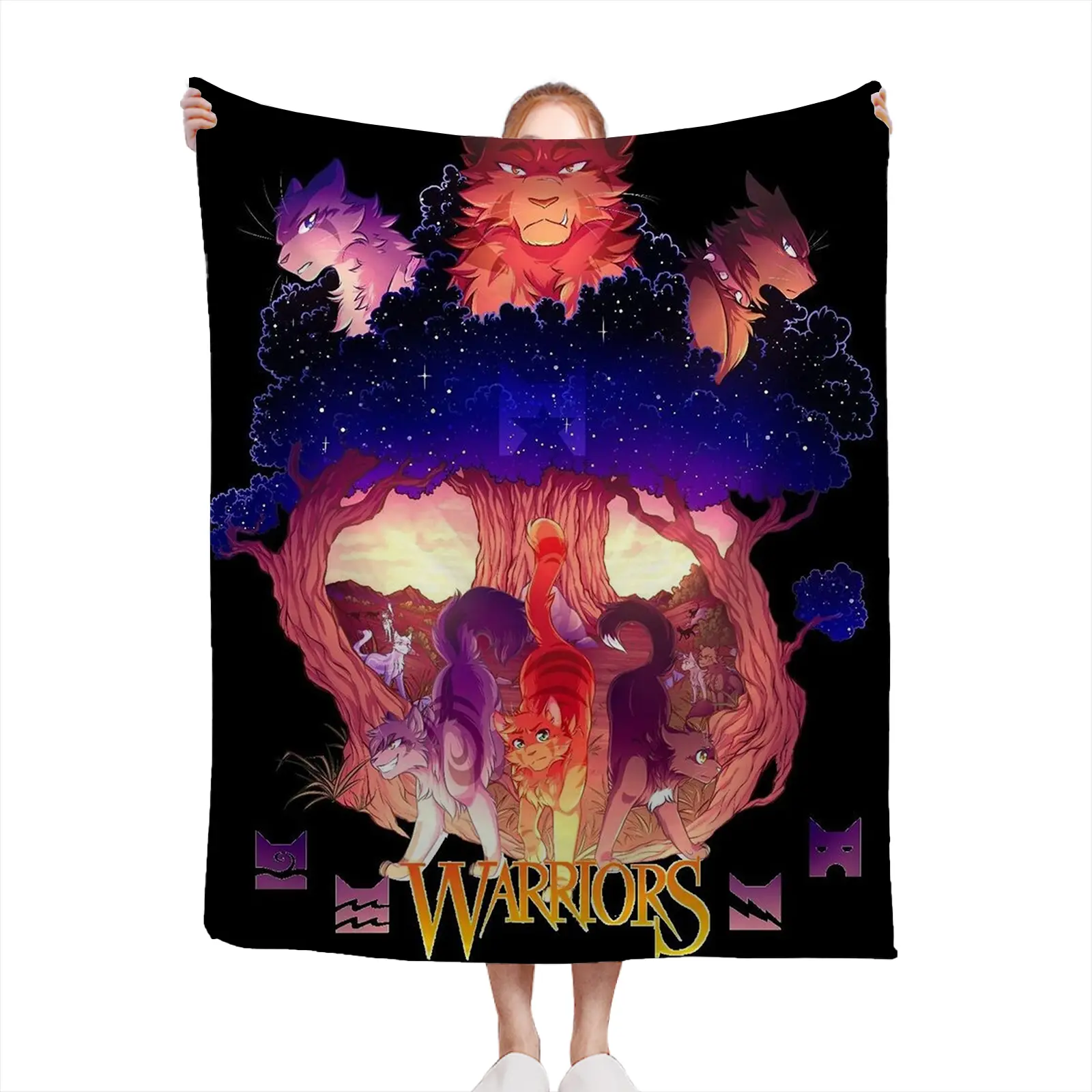 Soft Cozy Throw Blanket Flannel Warriors Cat Tree Starry Sky Print Lightweight Warm Bed Sofa Gift For Fans2607230089