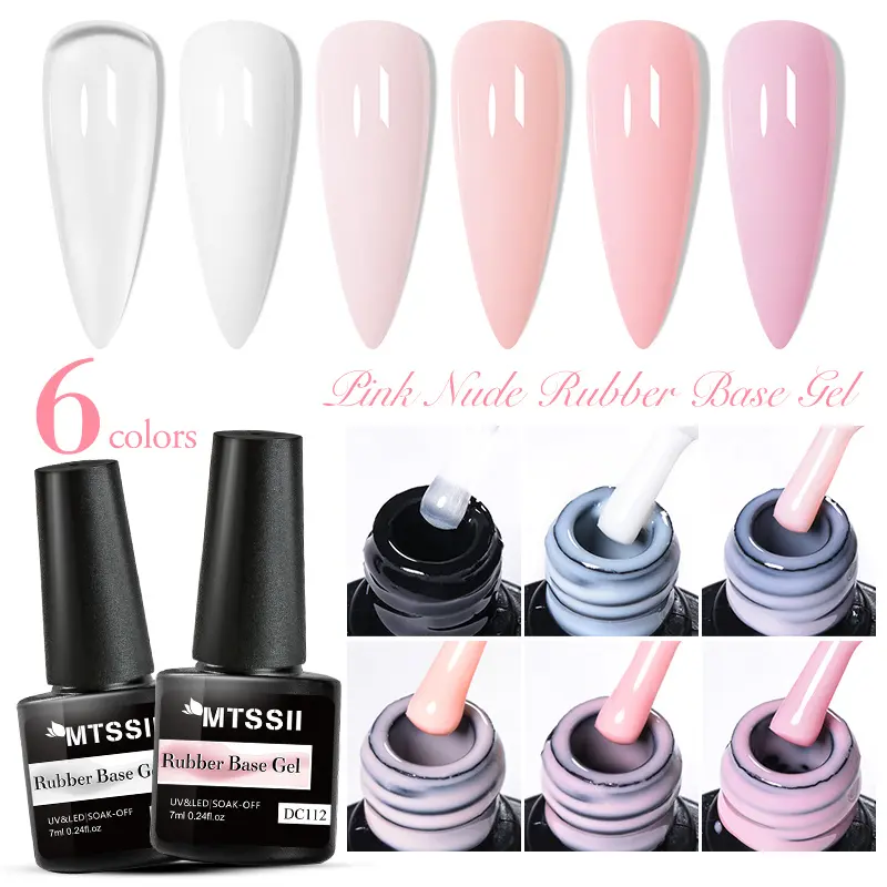 MTSSII 6pcs Pink Nude Rubber Base Builder Gel Set for Natural Nails, Gel Nail Art, Needed Top Coat & UV/LED, Long Lasting Milky White Nude Gel Polish Kit for Nail Thickening & Strengthener, 2-in-1 Color Gel in A Bottle