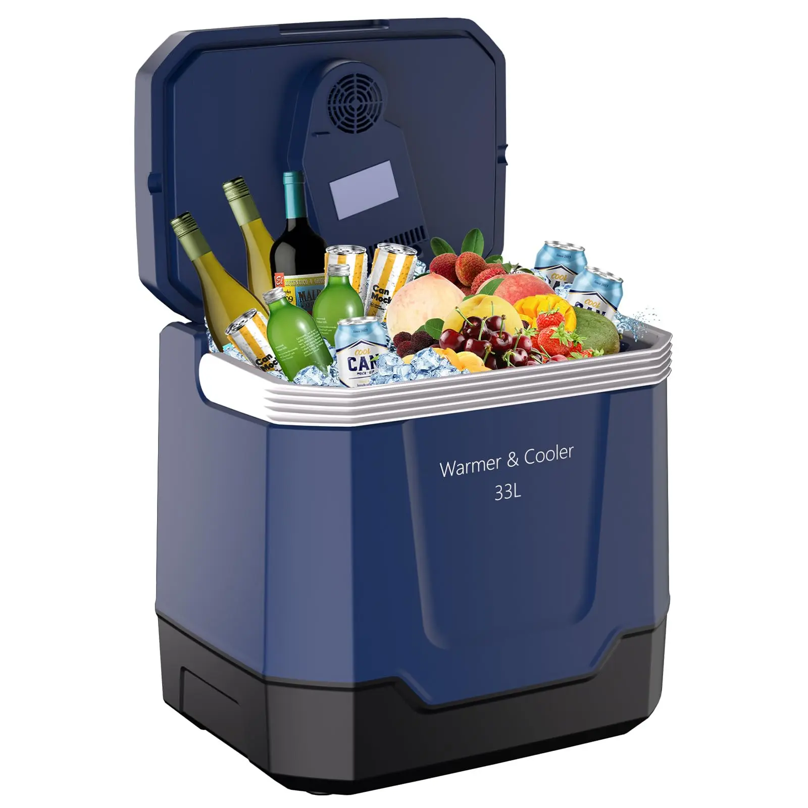 [Fathers Day Gift] Garvee 35Qt Electric Thermoelectric Cooler & Warmer, Portable Car Fridge with Locking Handle, 12V DC/110V AC Plug in Cooler for Vehicle Camping, Blue (Keep Cool & Warm Only, Does Not Freeze or Make Ice)