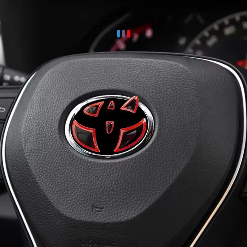 Red Blue Car Steering Wheel Badge Trim Sticker for Toyota CHR Corolla Camry Rav4 Auris Avalon Prius Prado Yaris Hilux Automotive Decoration Car Accessories Interior
