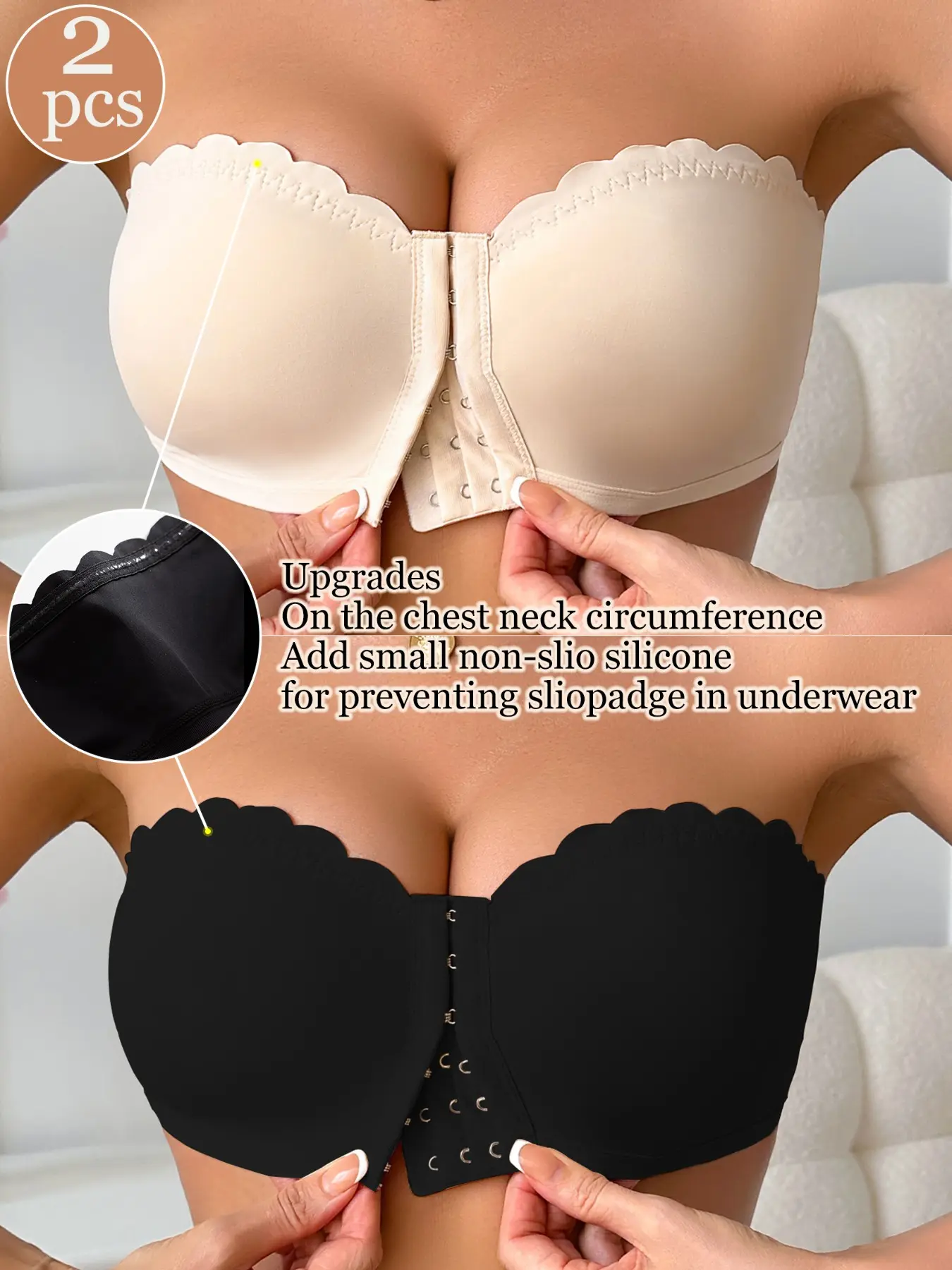 Women's Seamless Front Closure Strapless Bra, Soft Comfortable No Underwire Bras, Breathable Skin-Friendly Daily Wear