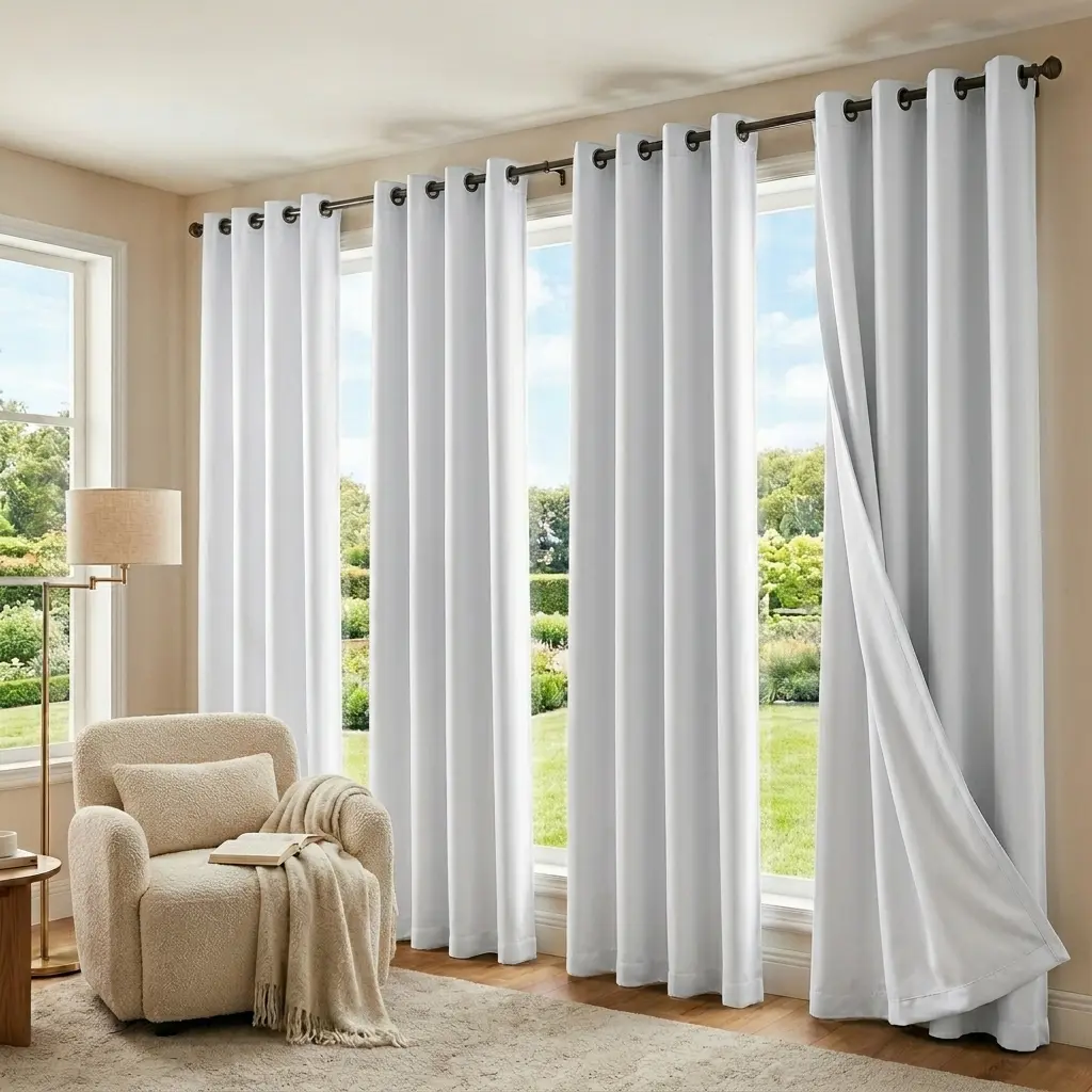 Ready-Made Blackout Window Curtains, Linen-Look Polyester Drapes with Thermal Insulation, Noise Reduction & Light Blocking for Home Decorative Curtain Needs, Ready Made Curtains