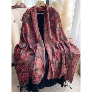 Boho Pashmina Scarf – Elegant Paisley Print Shawl, Long Fringe All-Season Fashion Wrap