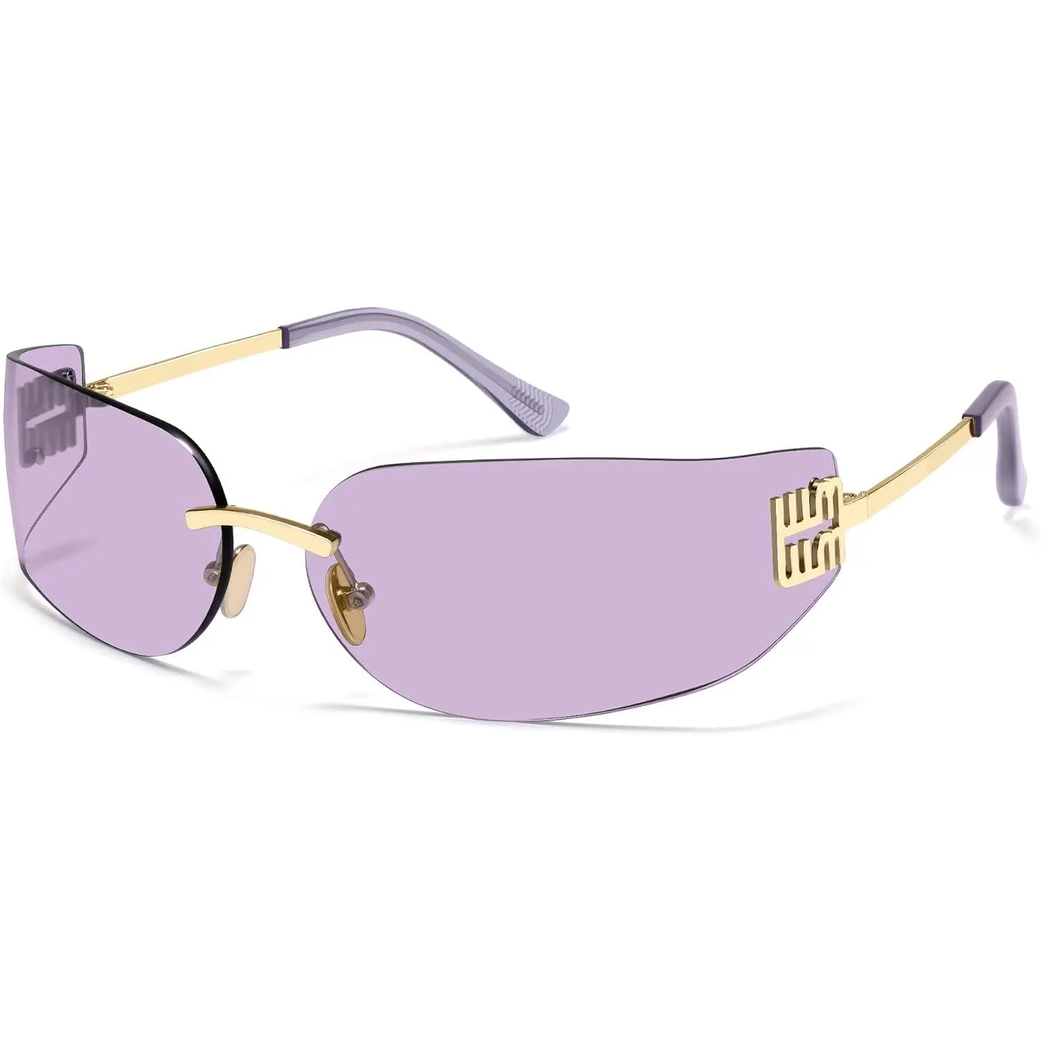 Y2K 90s Sunglasses for Women Trendy Wrap Around Rimless Frame Fashion Rectangle Tinted Frameless Shades VL9924