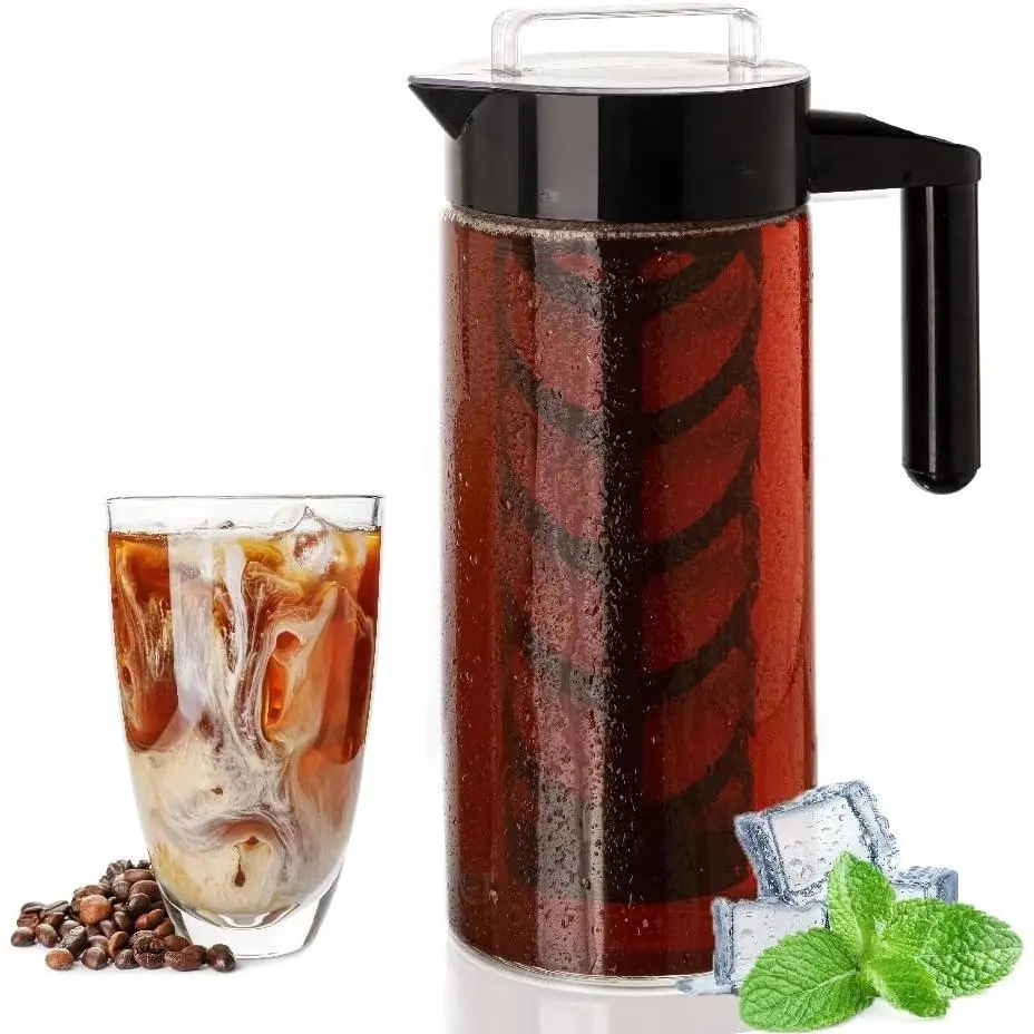 Cold Brew Maker For Iced Coffee and Iced , Cold Coffee Maker Glass Pitcher,  Infuser For Loose Leaf , 44oz Large Ice  Brewer with Easy to Clean  Mesh Filter.