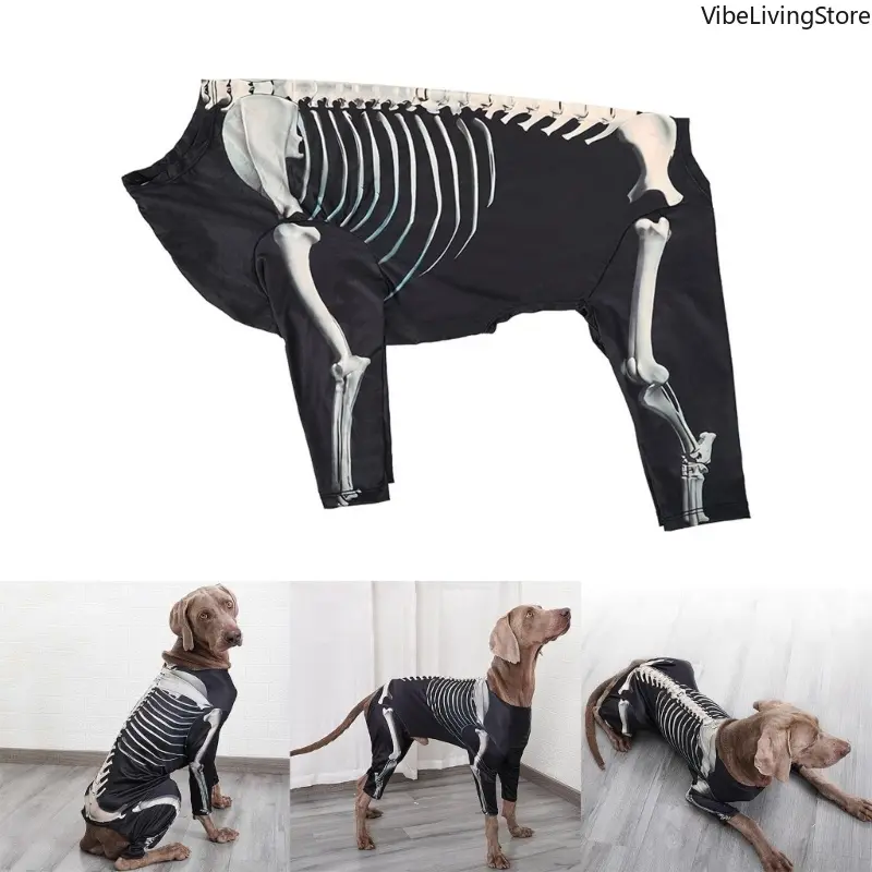 Large Size Dog Halloween Skeleton Costume, 4‑Leg Pullover Stretchy Pet Jumpsuit, Skeleton Print Full‑Body Dog Outfit for Halloween Party, Cosplay, Festival Dress‑Up Activities