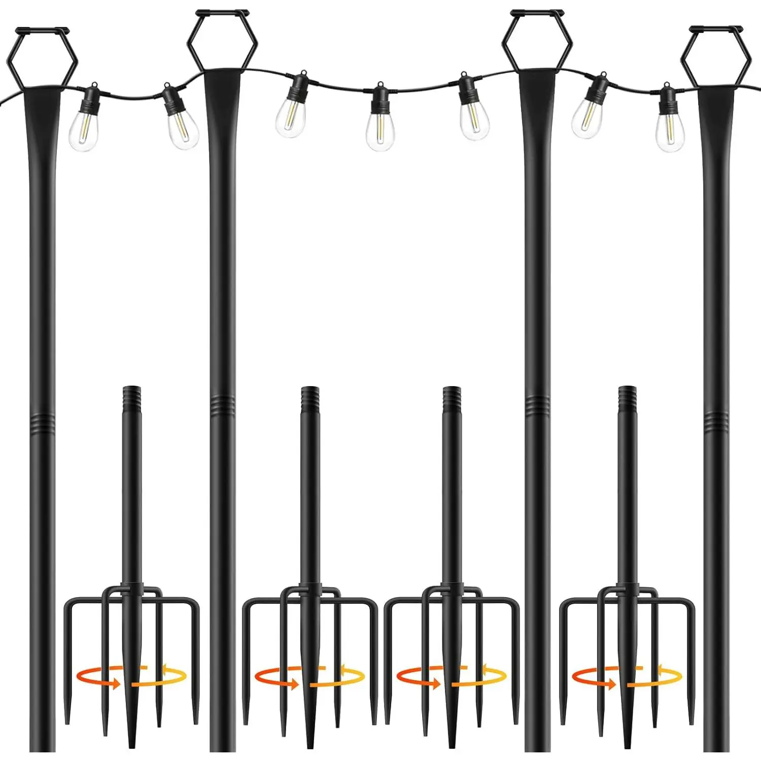 4 Pack String Light Poles for Outside, 10Ft Light Poles for Outdoor String Lights, Adjustable Outdoor String Light Poles with Fork,Metal Fence Post for Patio,Backyard,Deck