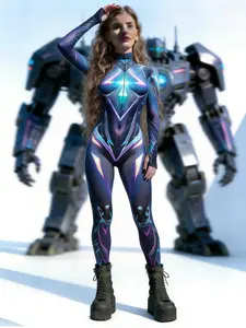 Halloween Music Festival Cyberpunk Bodysuit, Future Warrior Mecha Style, 3D Print Cosplay Tight Fit Costume, Easter Burning Man Event Wear